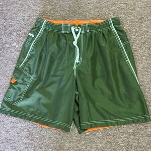 Sperry Swim Trunks Olive Green Orange Accent Color on Inner Waist Band Size XL